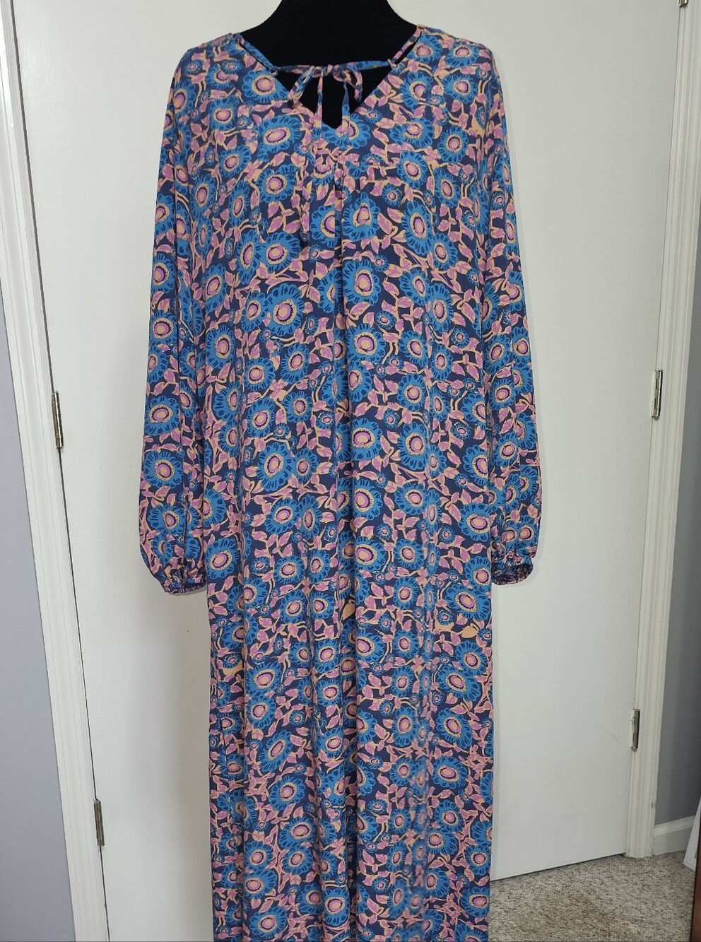 NATURAL LIFE Blue and Gold Floral Maxi Dress Sz Xl